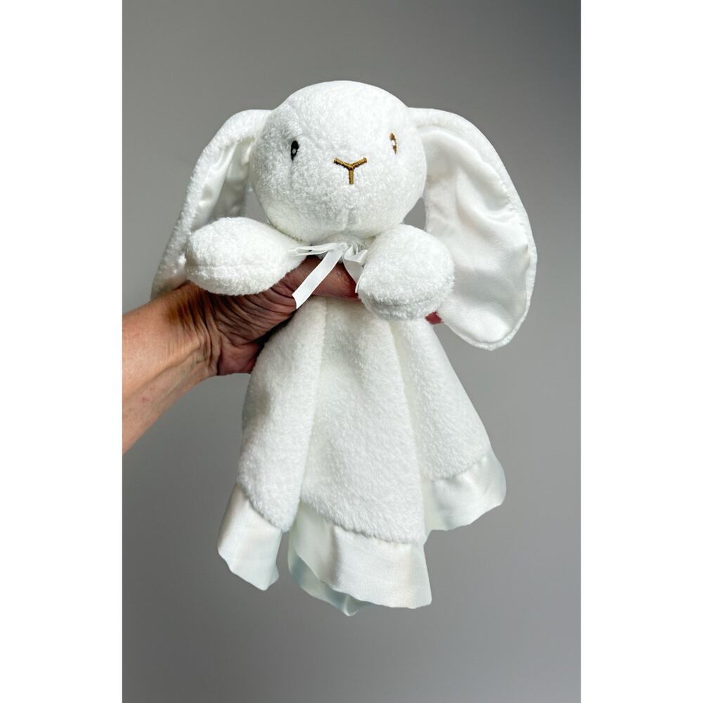 Babycolor Baby Blanket Bunny Rabbit White Lovey Lovie Security Satin Trim